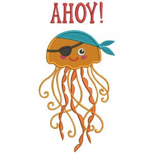 Ahoy Jelly Fish Pirate Filled Machine Embroidery Design Digitized Pattern